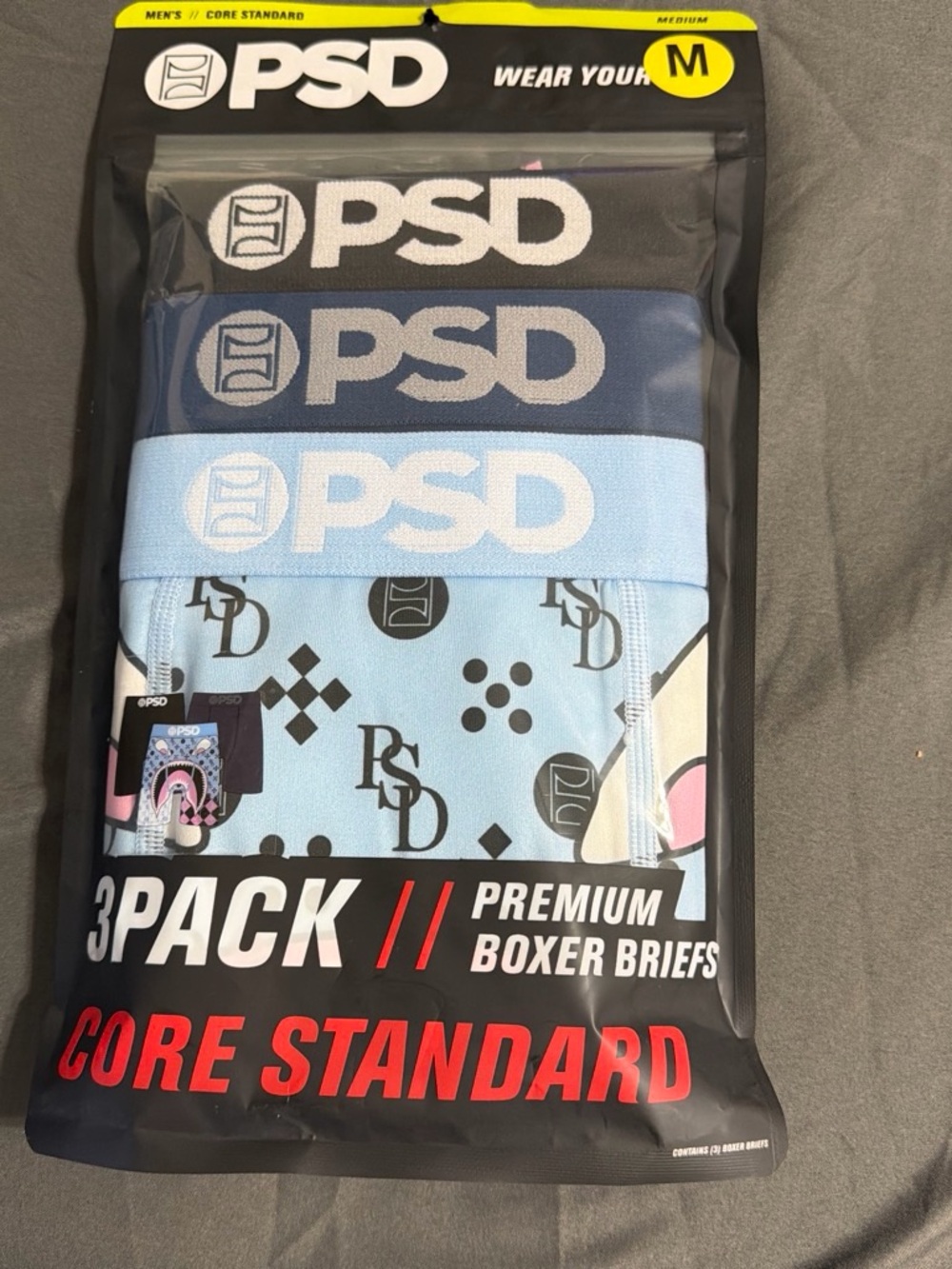 PSD Men’s 3-Pack Boxer Briefs — Black, Navy & Light Blue Pattern